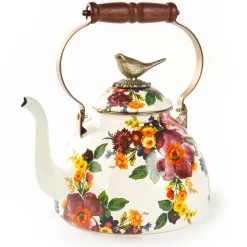 Cookware & Bakeware|Tea Kettles|MacKenzie-Childs White Flower Market 3 Quart Tea Kettle with Bird
