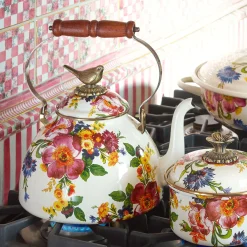 Cookware & Bakeware|Tea Kettles|MacKenzie-Childs White Flower Market 3 Quart Tea Kettle with Bird