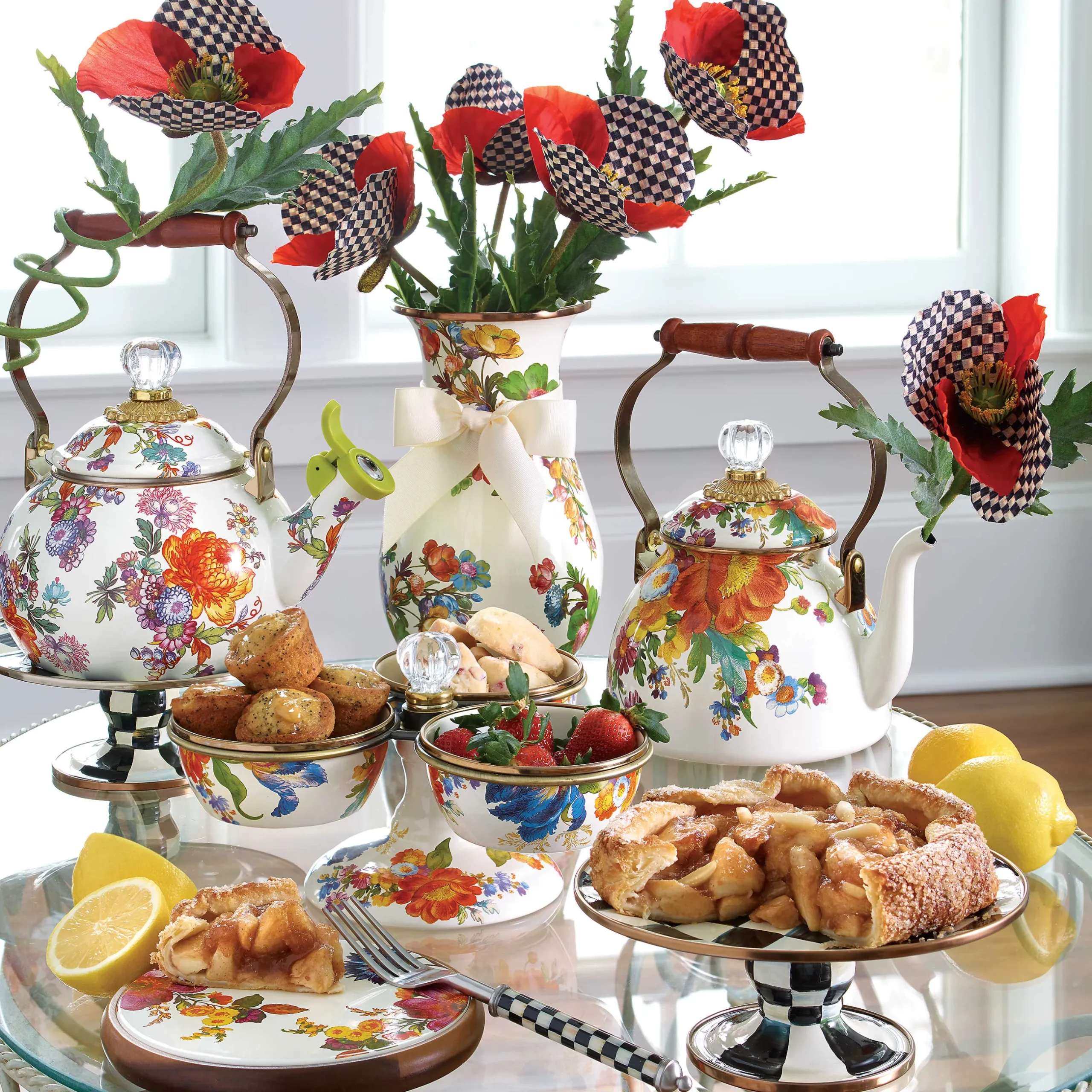 The Coffee Shop|Tea Kettles|MacKenzie-Childs White Flower Market 2 Quart Tea Kettle