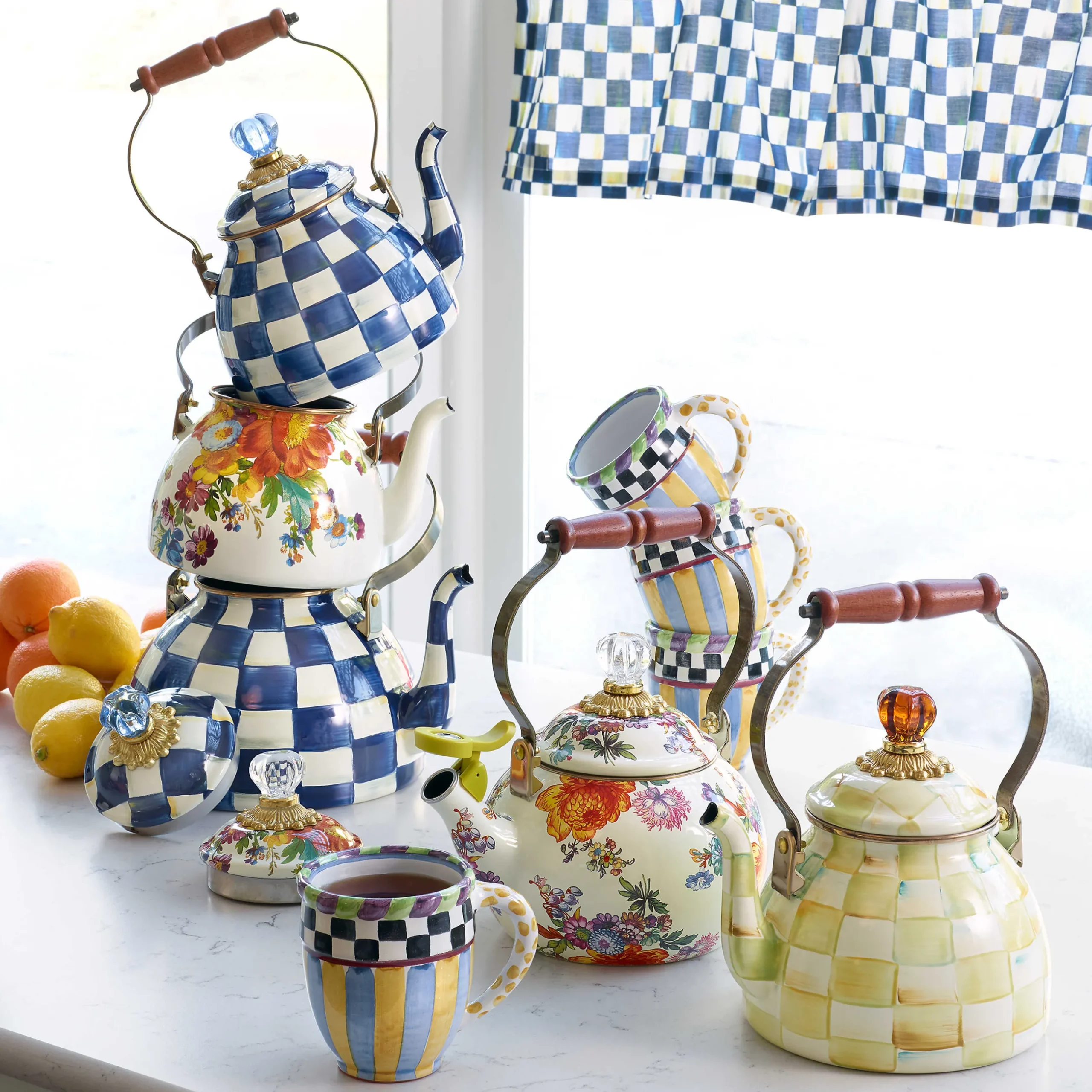 The Coffee Shop|Tea Kettles|MacKenzie-Childs White Flower Market 2 Quart Tea Kettle