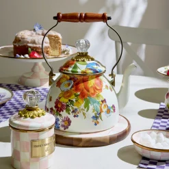 The Coffee Shop|Tea Kettles|MacKenzie-Childs White Flower Market 2 Quart Tea Kettle