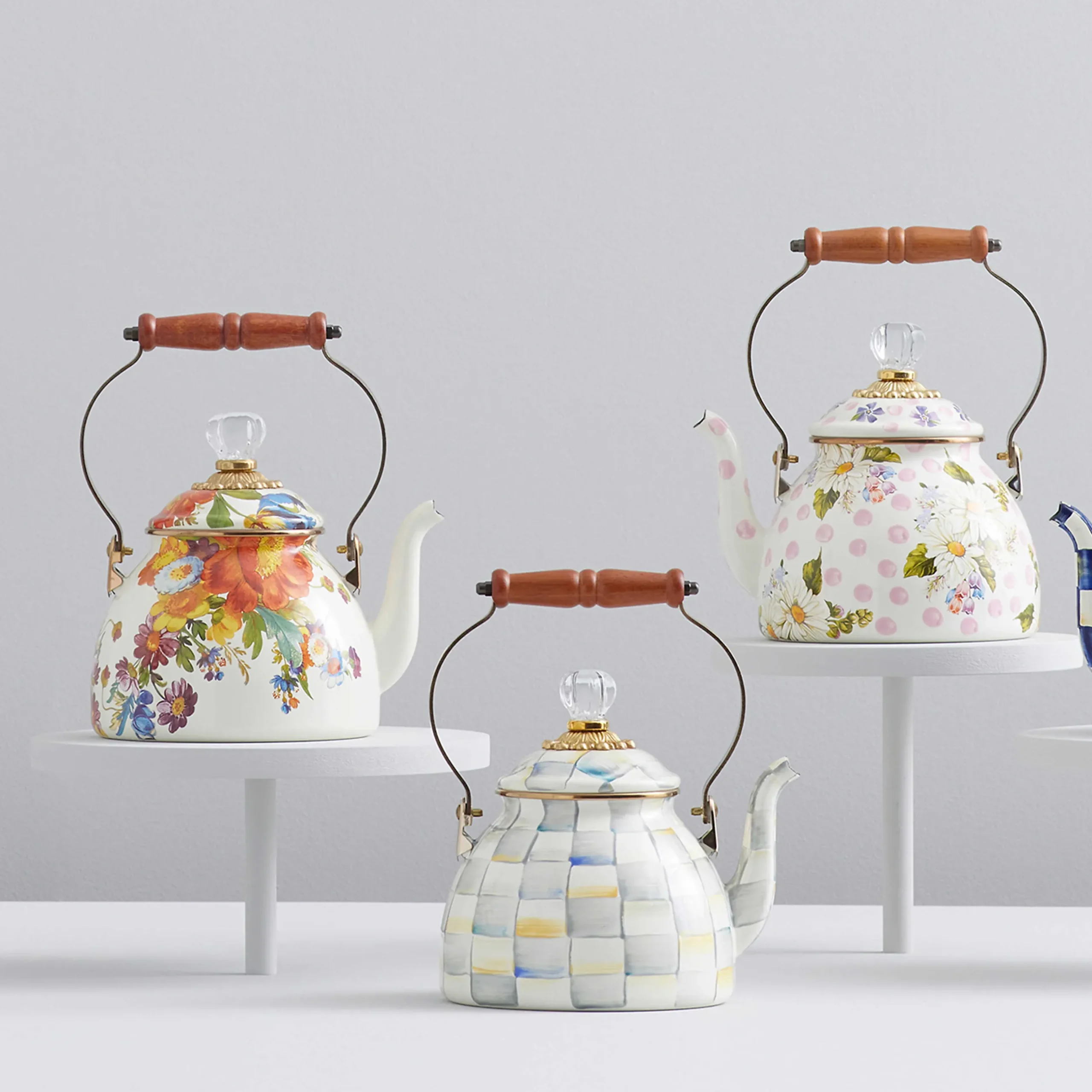 The Coffee Shop|Tea Kettles|MacKenzie-Childs White Flower Market 2 Quart Tea Kettle