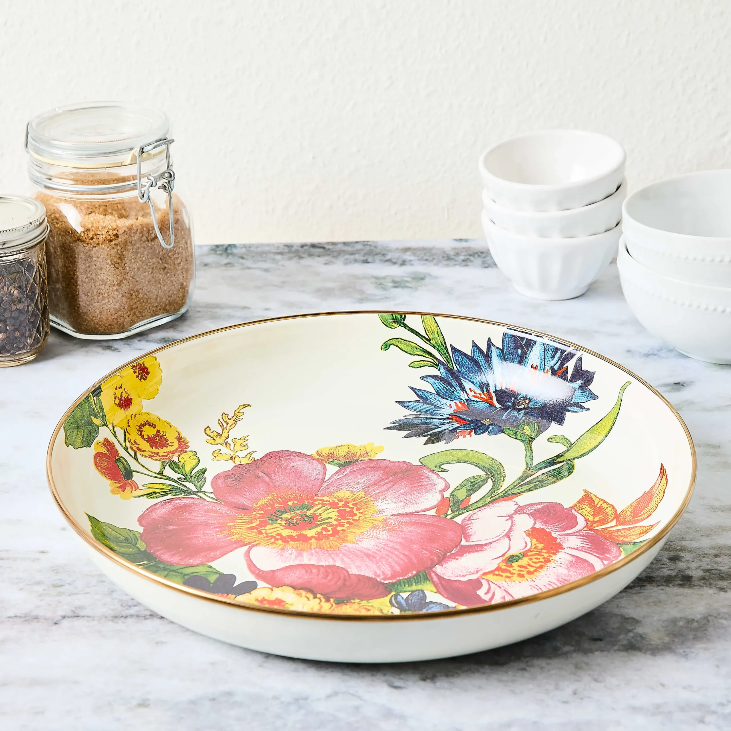 Serveware|MacKenzie-Childs White Flower Market Abundant Bowl
