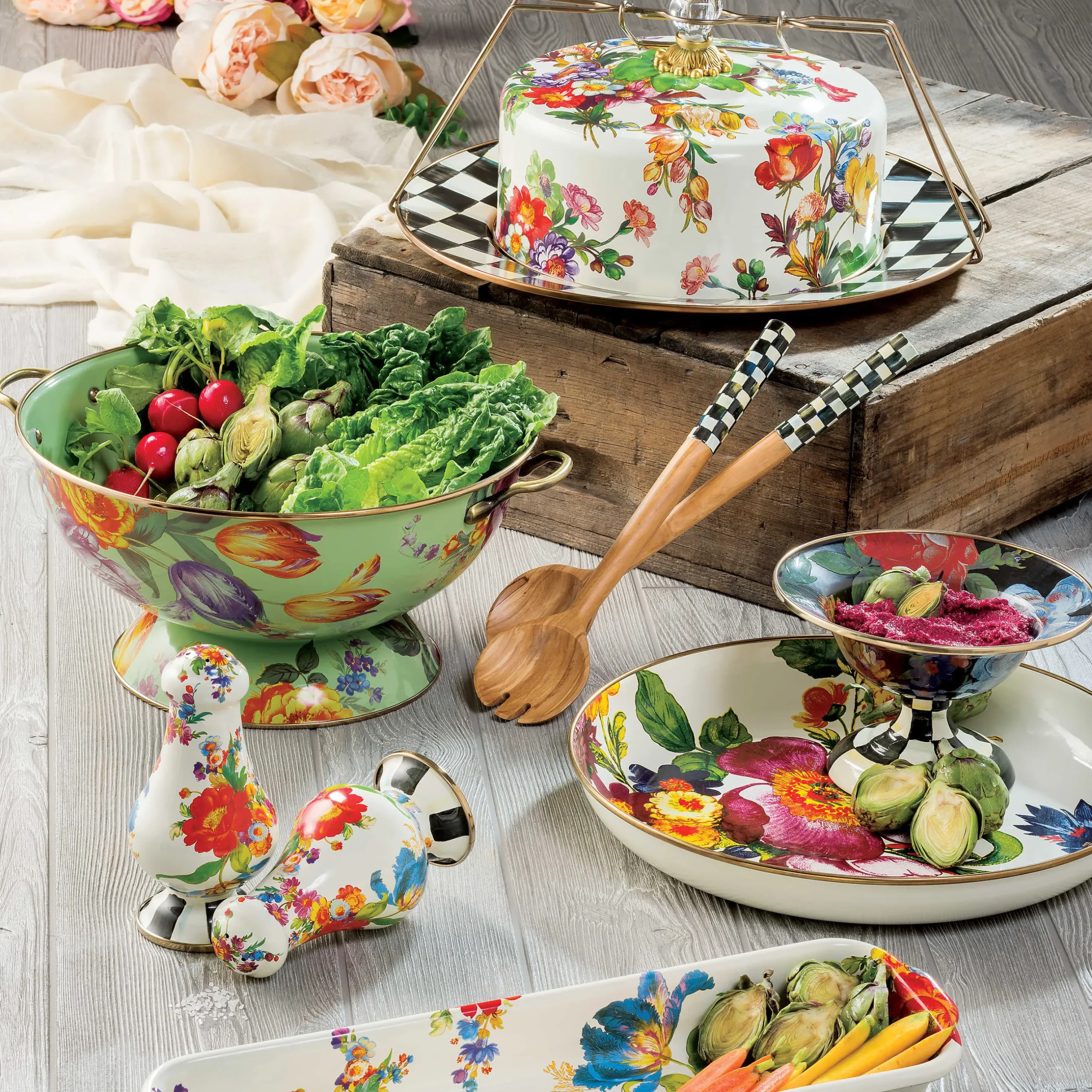 Serveware|MacKenzie-Childs White Flower Market Abundant Bowl