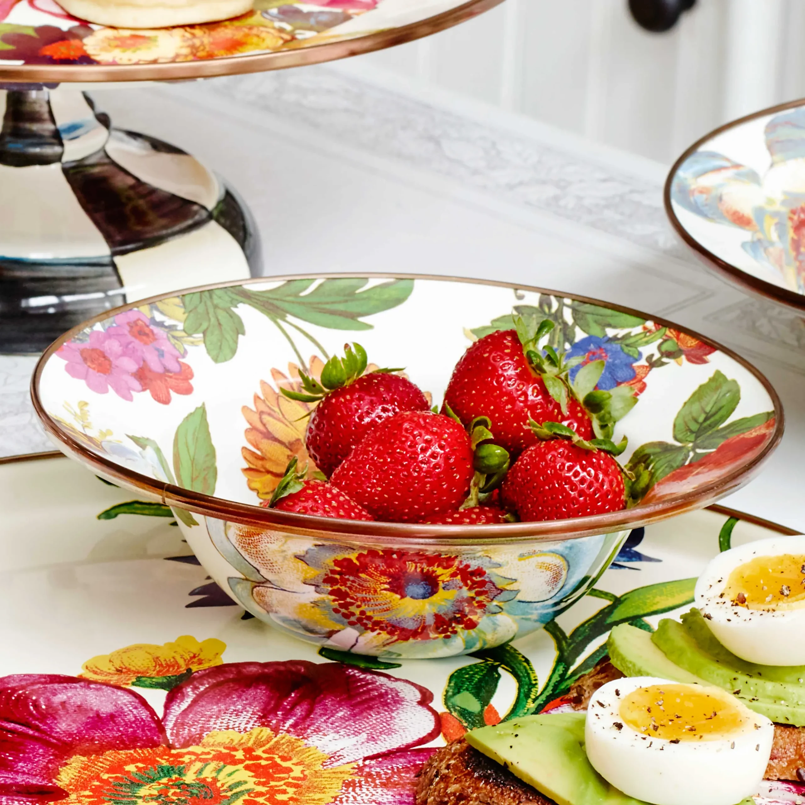 Dinnerware & Flatware|MacKenzie-Childs White Flower Market Breakfast Bowl