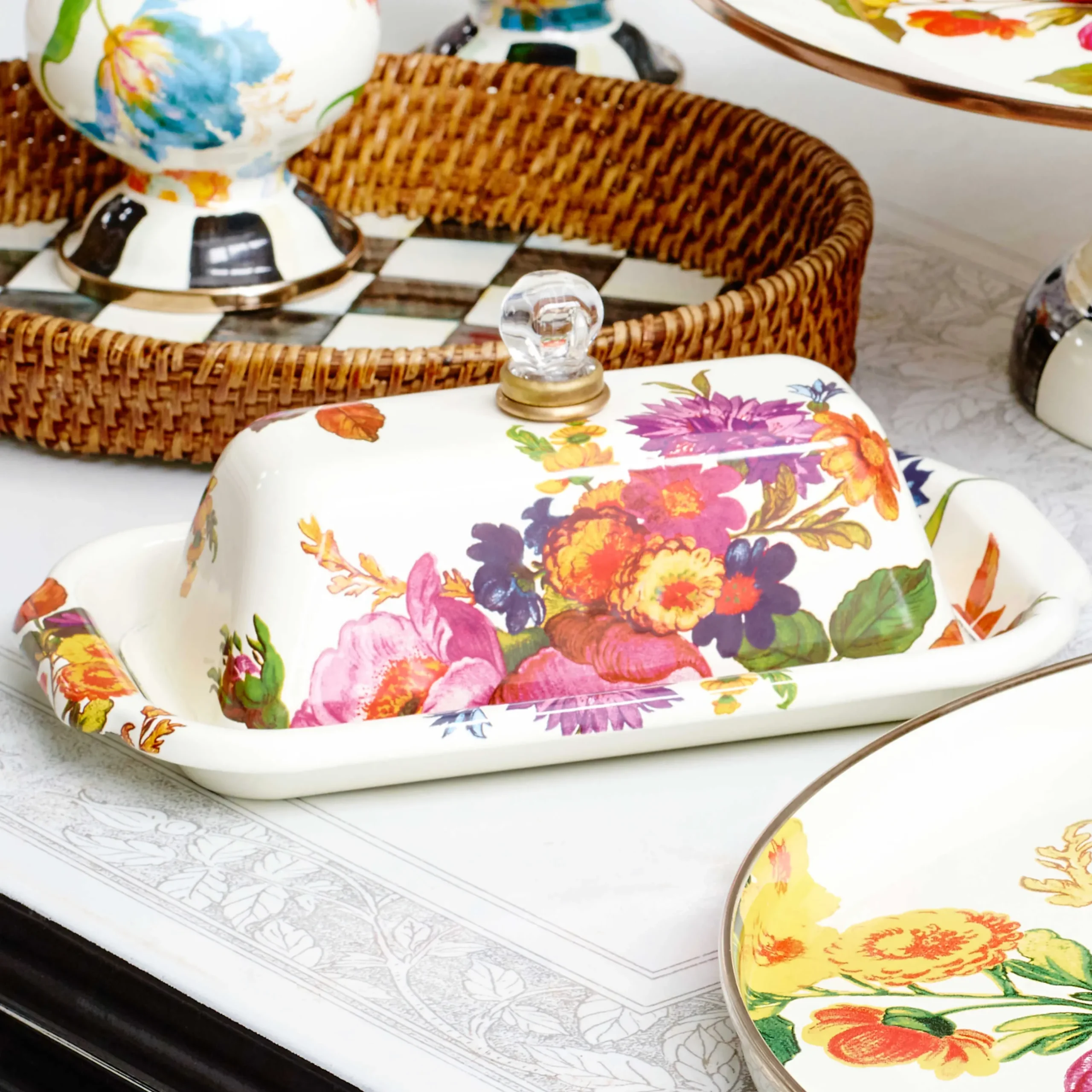 Serveware|MacKenzie-Childs White Flower Market Butter Box