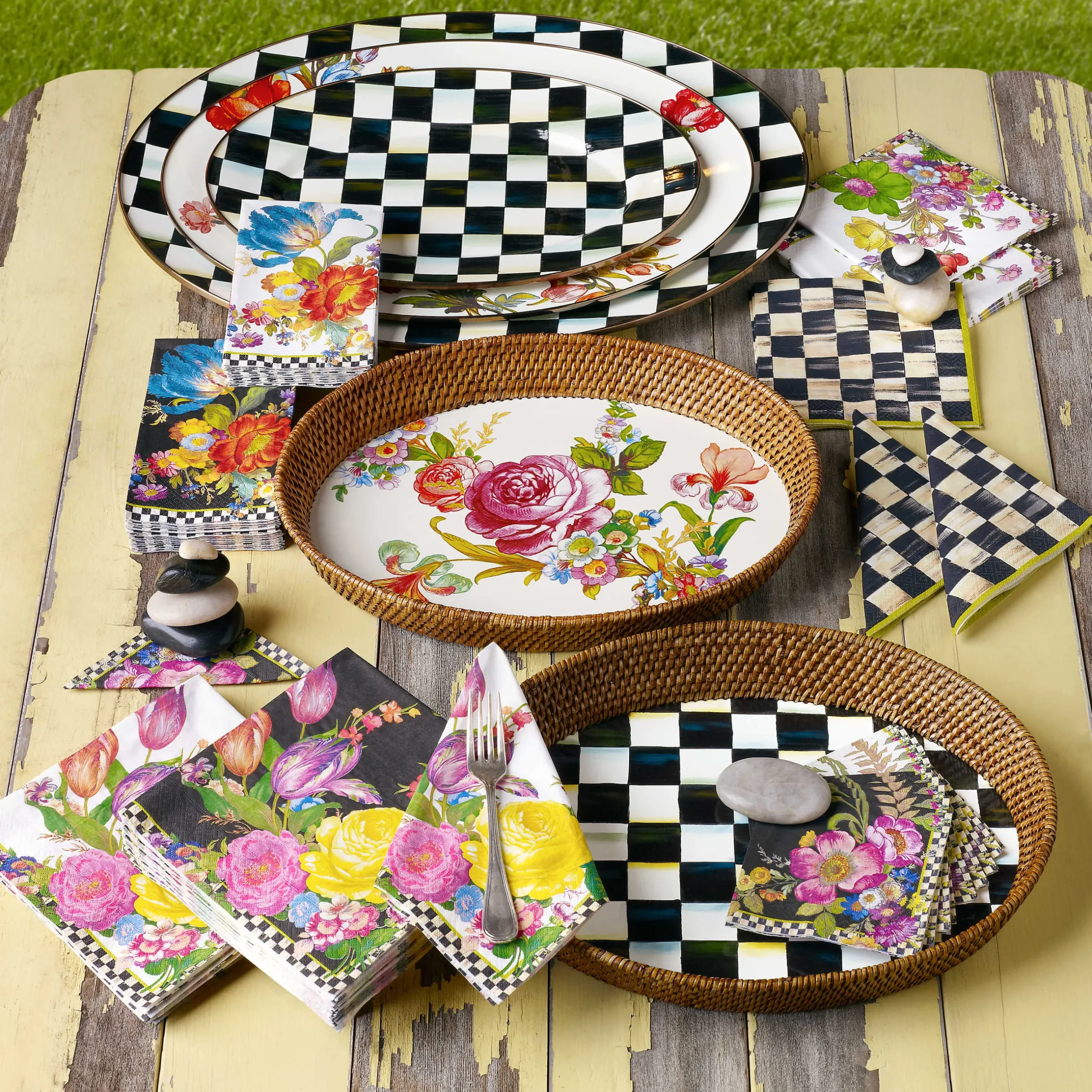 Bar Entertaining|MacKenzie-Childs White Flower Market Cocktail Paper Napkins