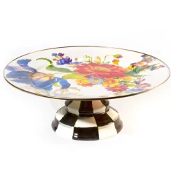 Serveware|MacKenzie-Childs White Flower Market Large Pedestal Platter