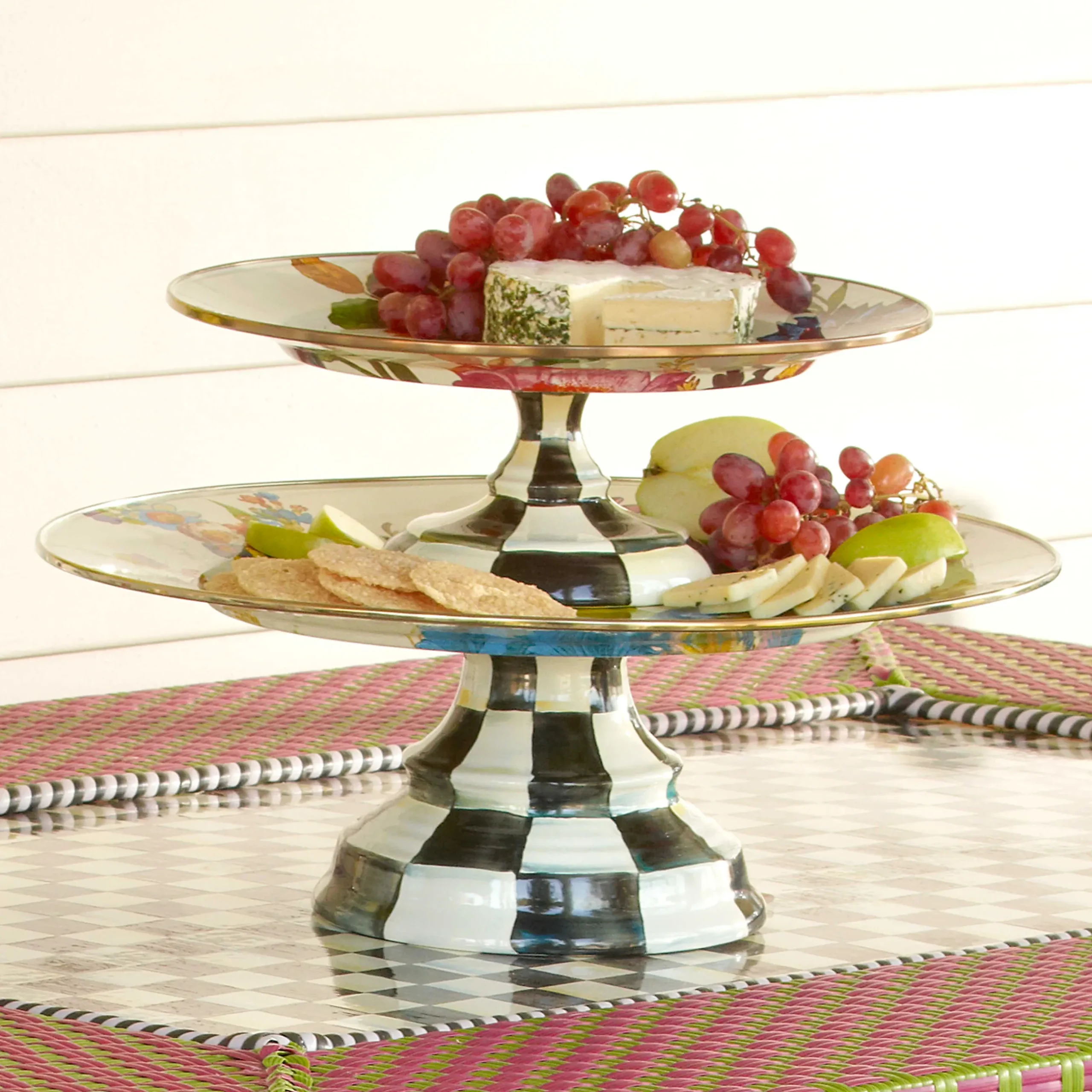 Serveware|MacKenzie-Childs White Flower Market Large Pedestal Platter