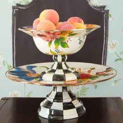 Serveware|MacKenzie-Childs White Flower Market Large Pedestal Platter