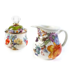 The Coffee Shop|Serveware|MacKenzie-Childs White Flower Market Lidded Sugar Bowl