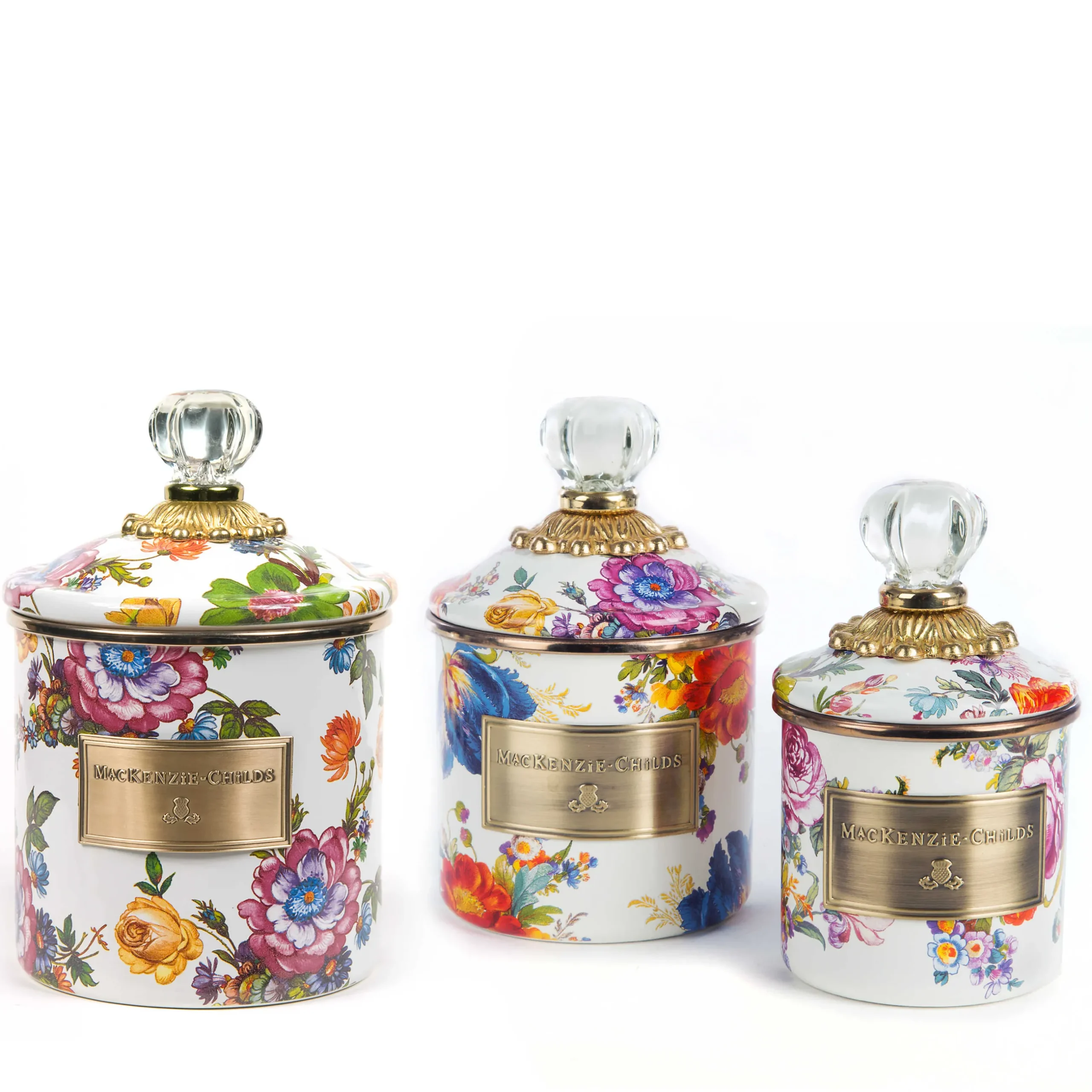 Kitchen & Dining Sets|Kitchen Storage & Organization|MacKenzie-Childs White Flower Market Little Canisters, Set of 3
