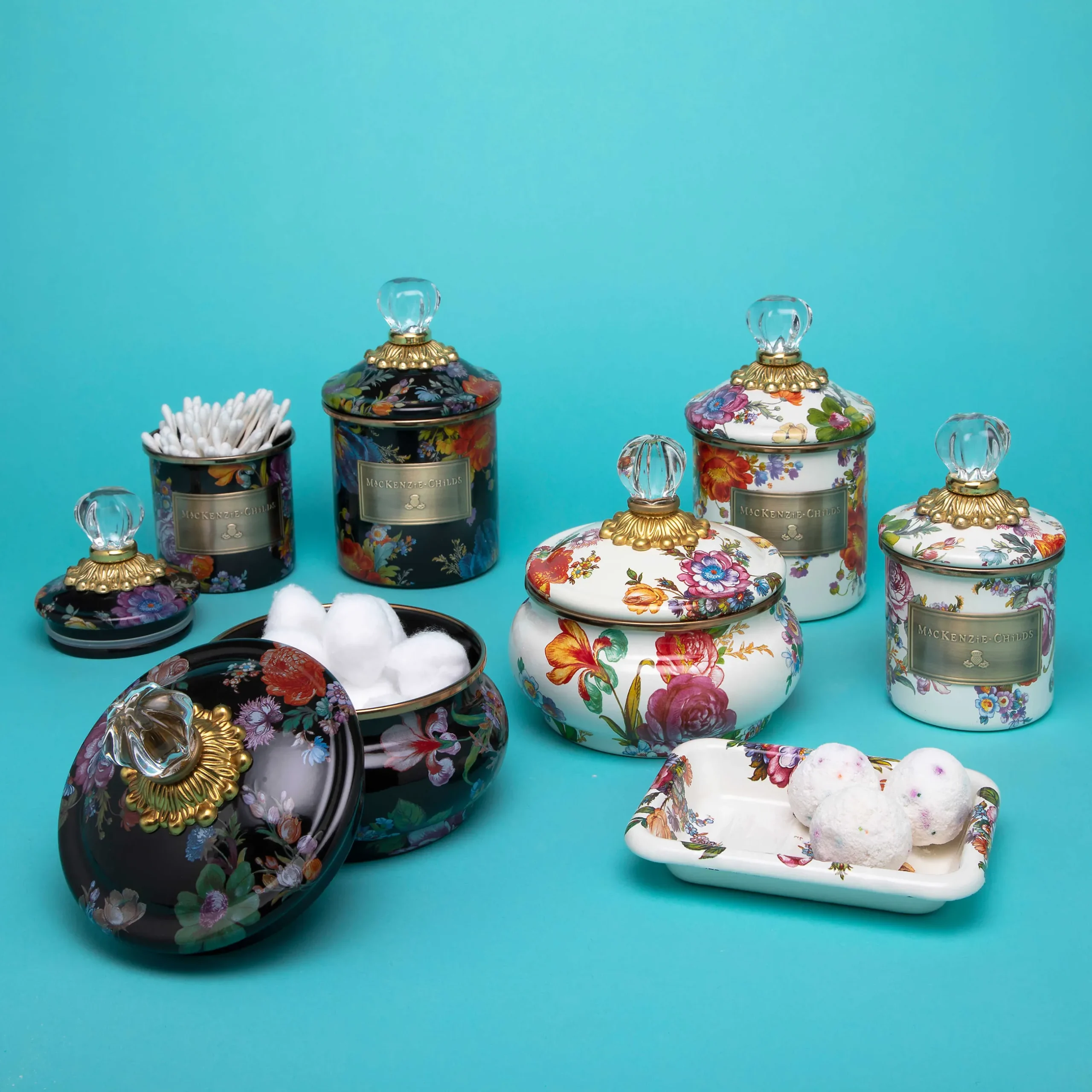 Room Accents|Kitchen Storage & Organization|MacKenzie-Childs White Flower Market Mini Canister