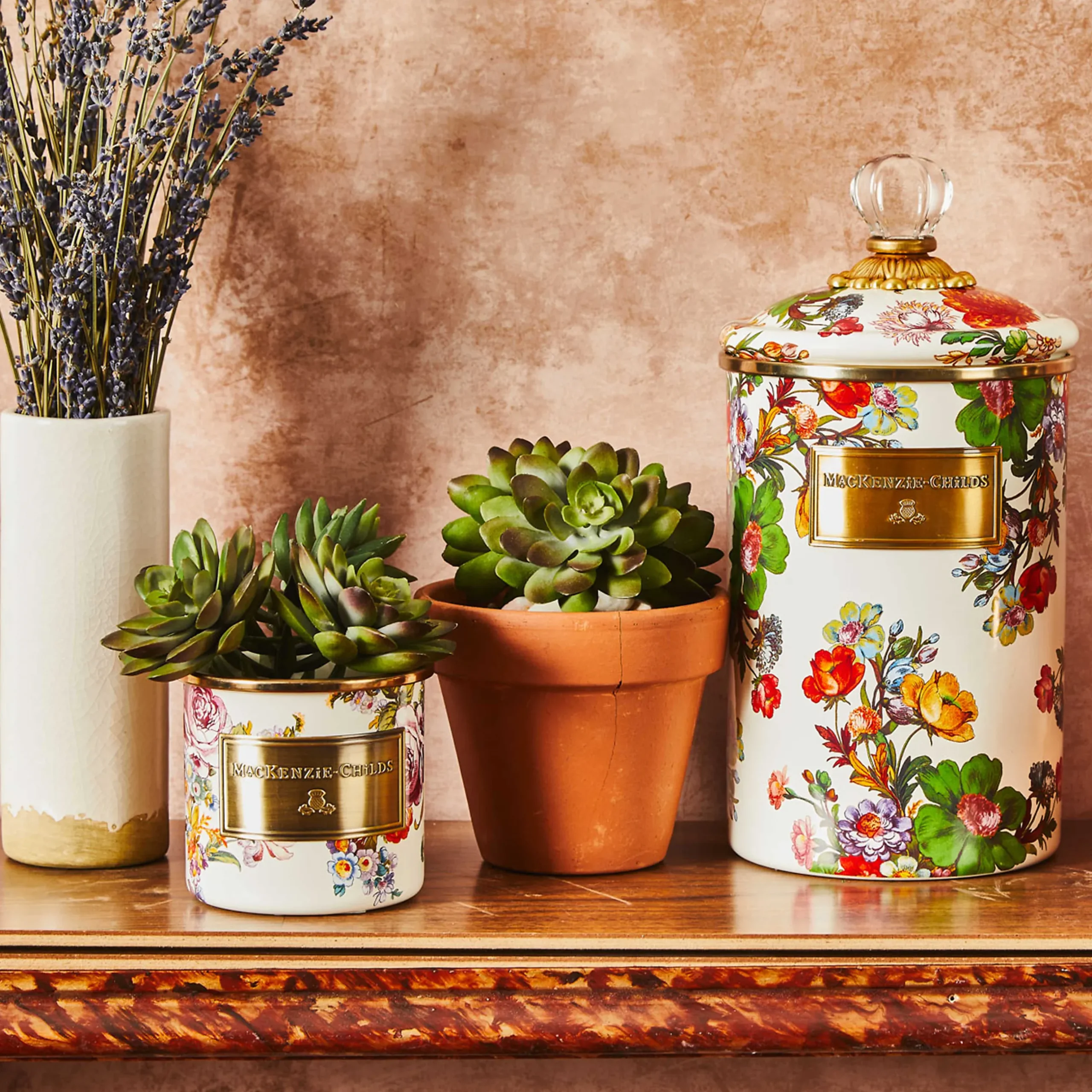 Room Accents|Kitchen Storage & Organization|MacKenzie-Childs White Flower Market Mini Canister