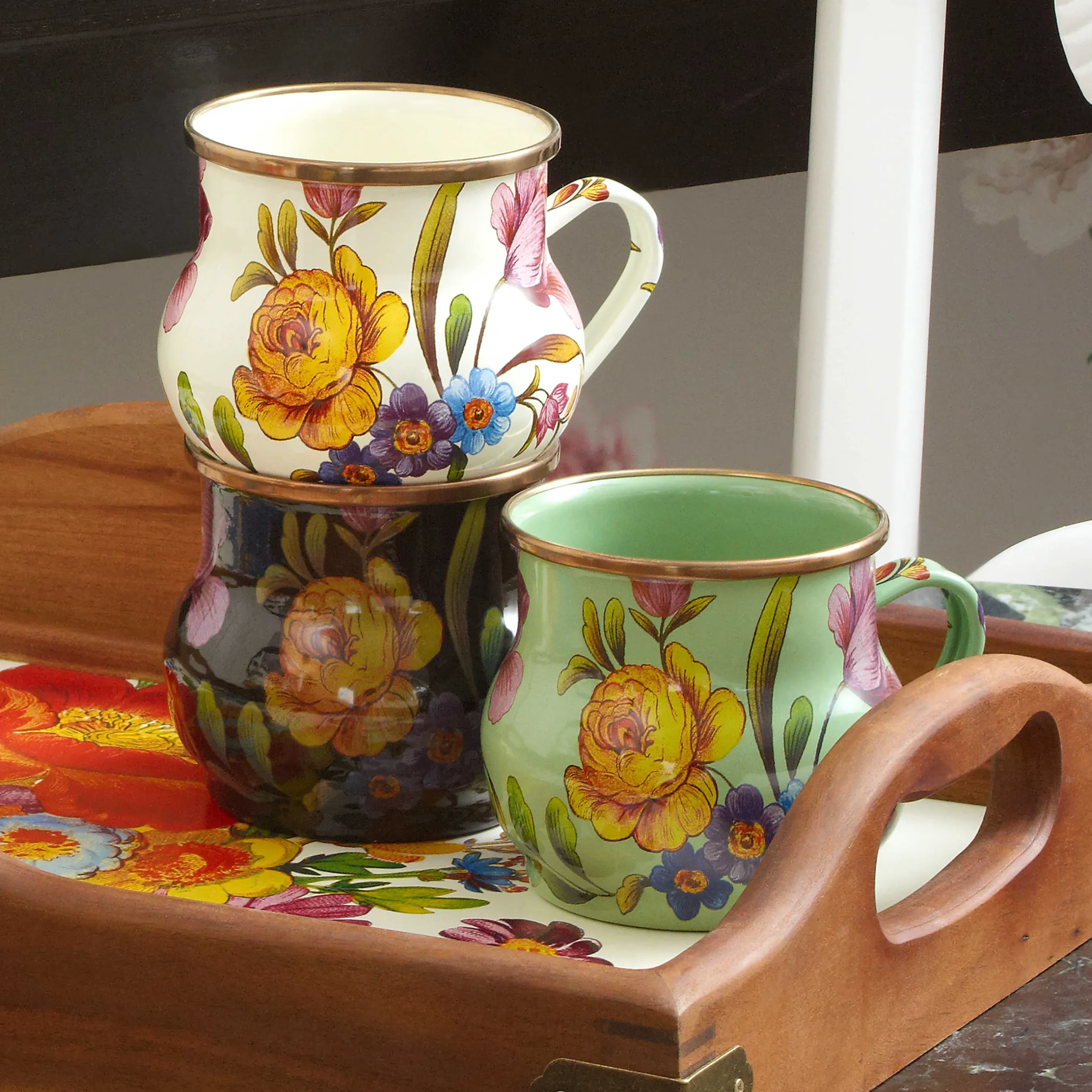 The Coffee Shop|Drinkware|MacKenzie-Childs White Flower Market Mug