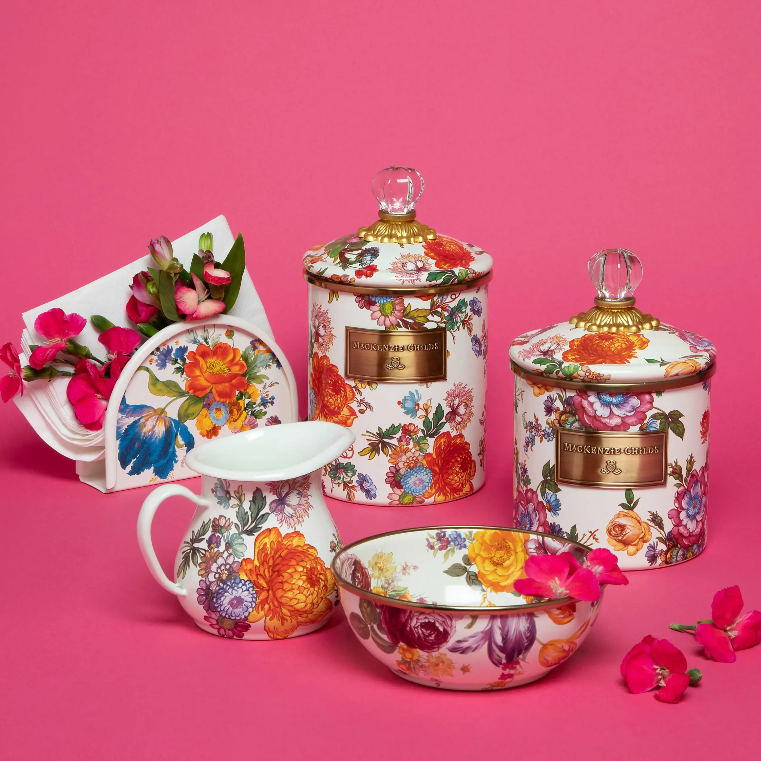 Serveware|MacKenzie-Childs White Flower Market Napkin Holder
