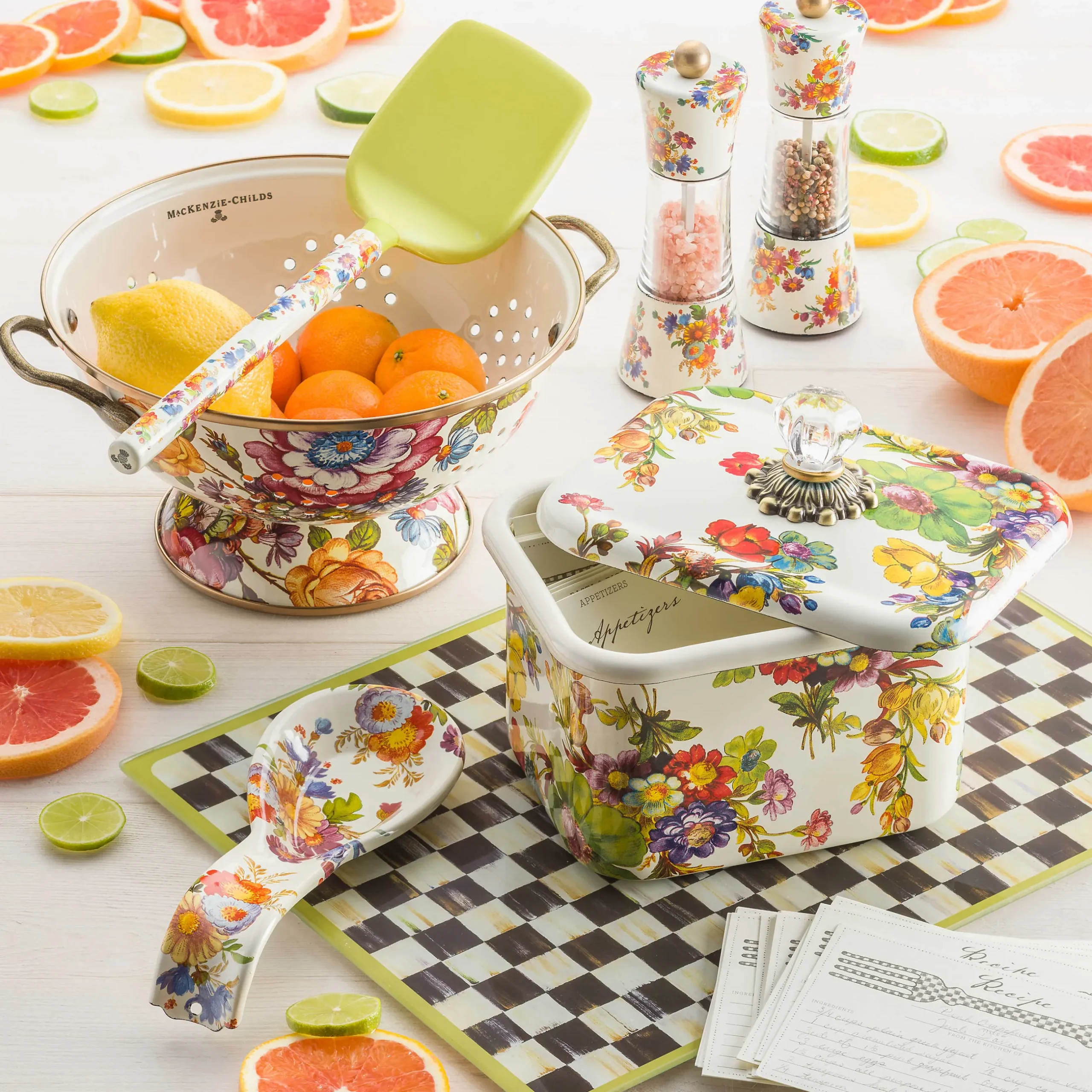 Kitchen Storage & Organization|MacKenzie-Childs White Flower Market Recipe Box