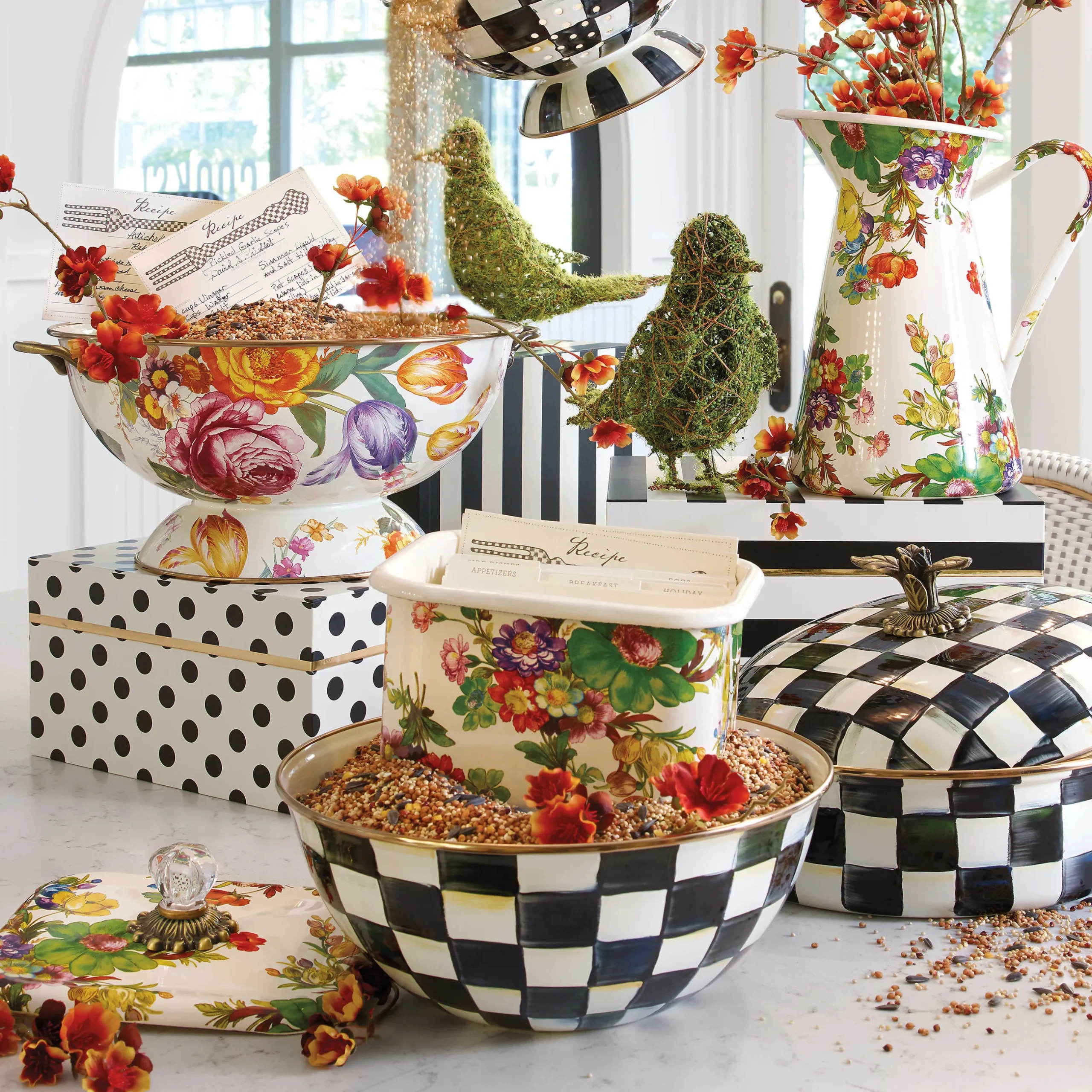 Kitchen Storage & Organization|MacKenzie-Childs White Flower Market Recipe Box