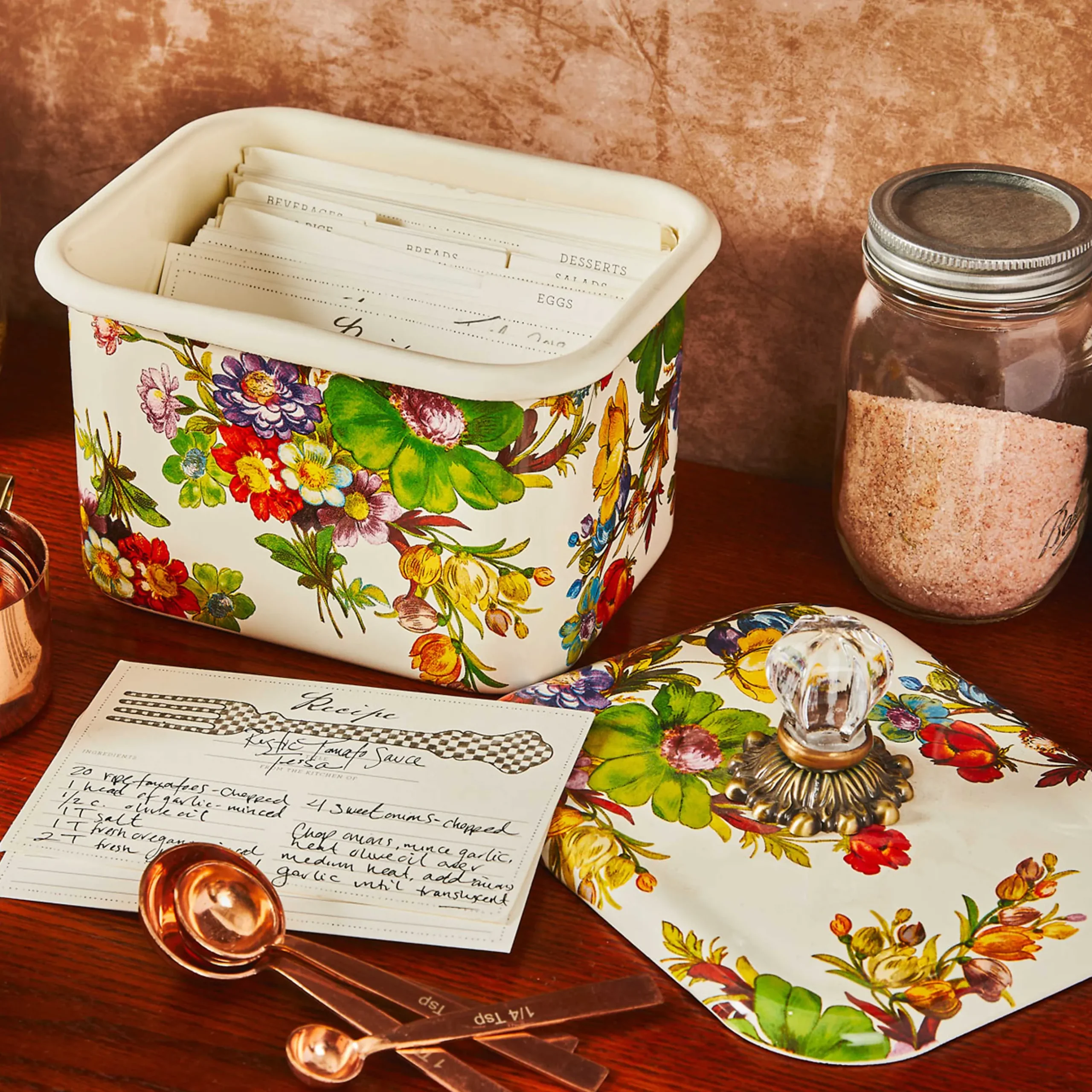 Kitchen Storage & Organization|MacKenzie-Childs White Flower Market Recipe Box
