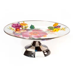 Serveware|MacKenzie-Childs White Flower Market Small Pedestal Platter
