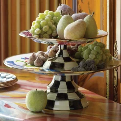 Serveware|MacKenzie-Childs White Flower Market Small Pedestal Platter