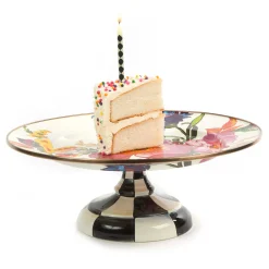 Serveware|MacKenzie-Childs White Flower Market Small Pedestal Platter