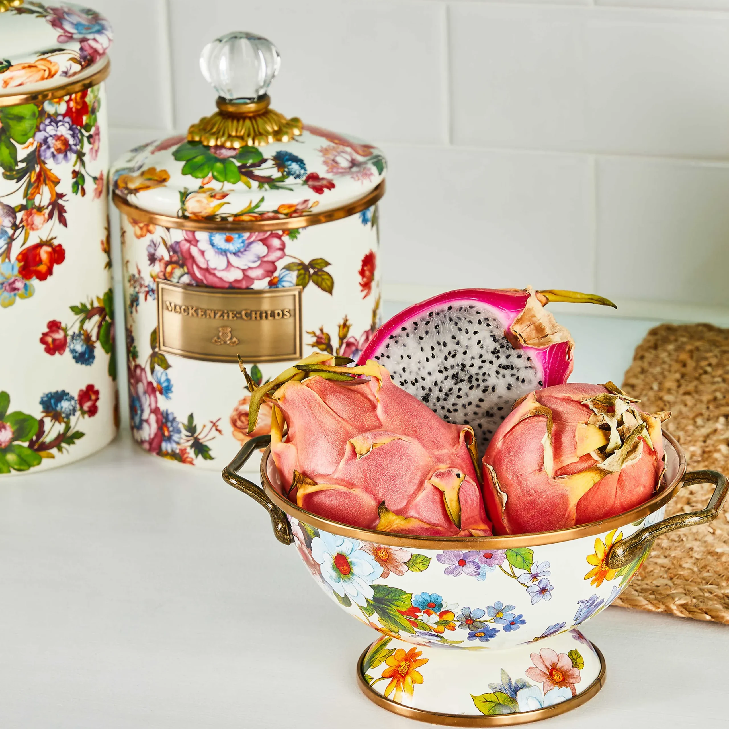Room Accents|Kitchen Storage & Organization|MacKenzie-Childs White Flower Market Small Canister