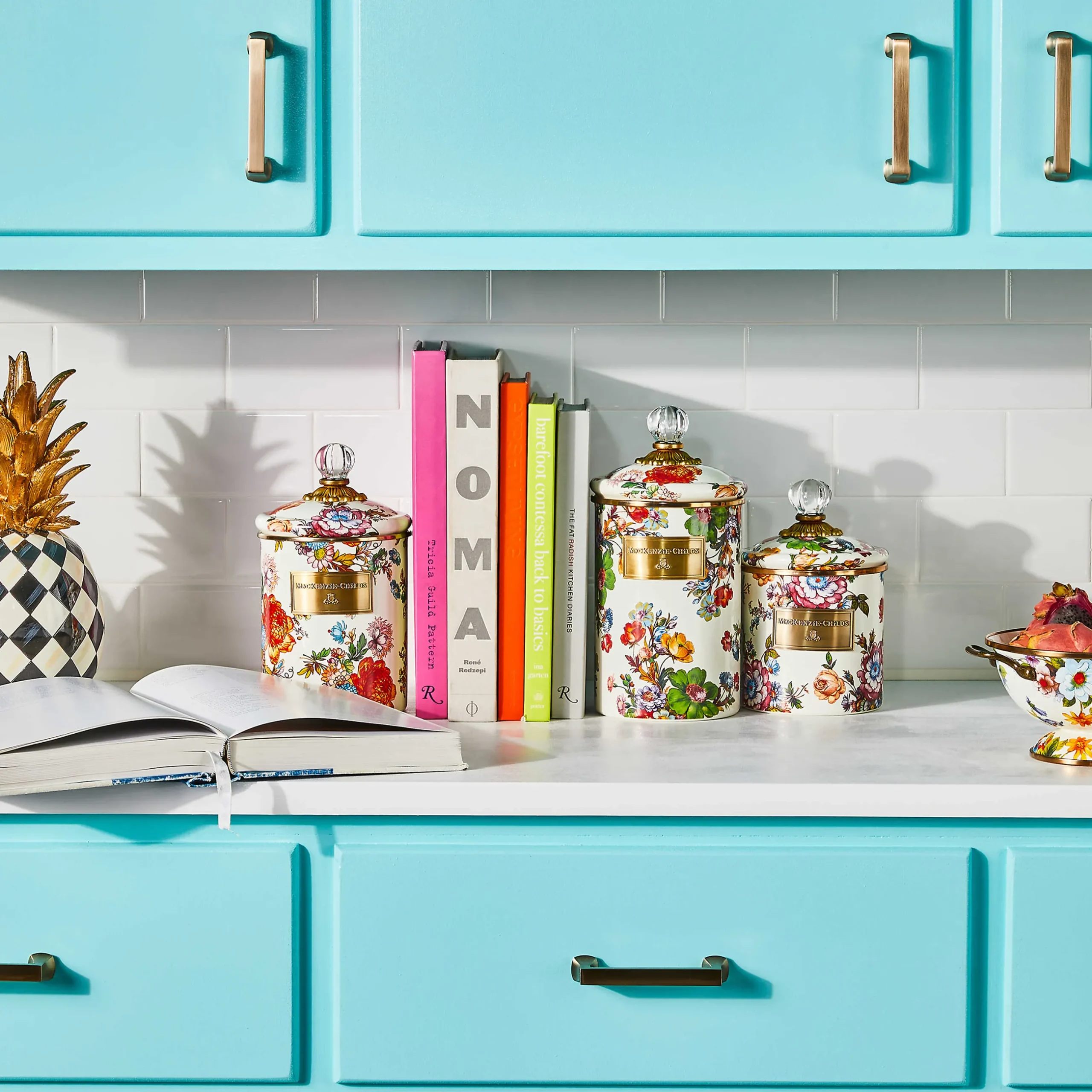 Room Accents|Kitchen Storage & Organization|MacKenzie-Childs White Flower Market Small Canister