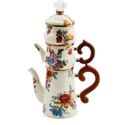 The Coffee Shop|Serveware|MacKenzie-Childs White Flower Market Stackable Coffee Set