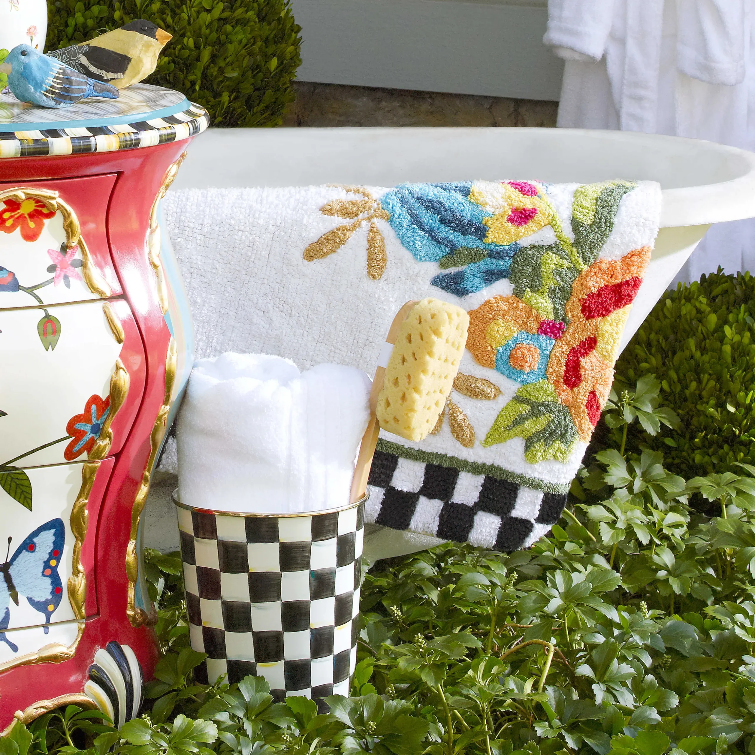 Bath & Bath Accessories|MacKenzie-Childs White Flower Market Standard Bath Rug