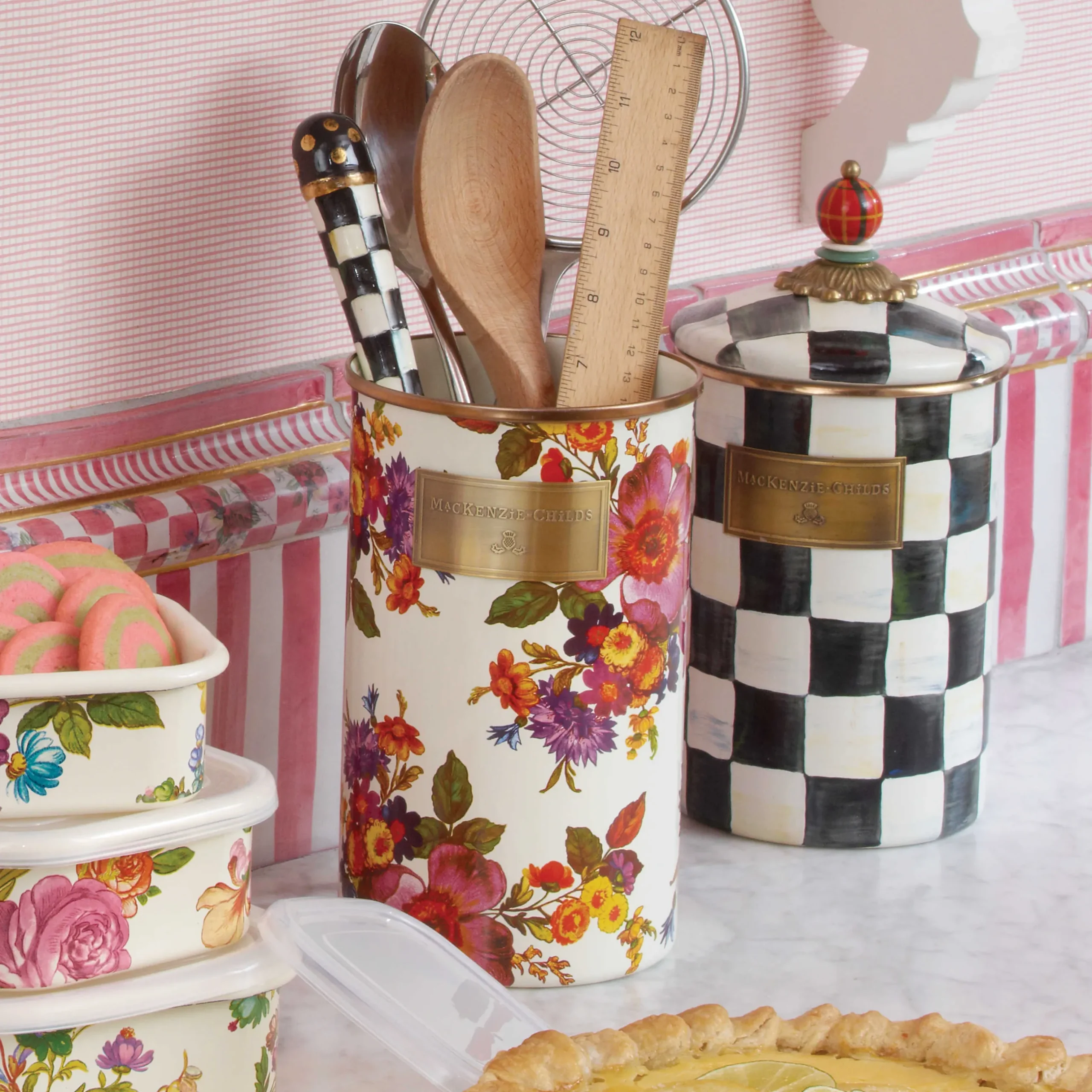 Kitchen Storage & Organization|MacKenzie-Childs White Flower Market Utensil Holder