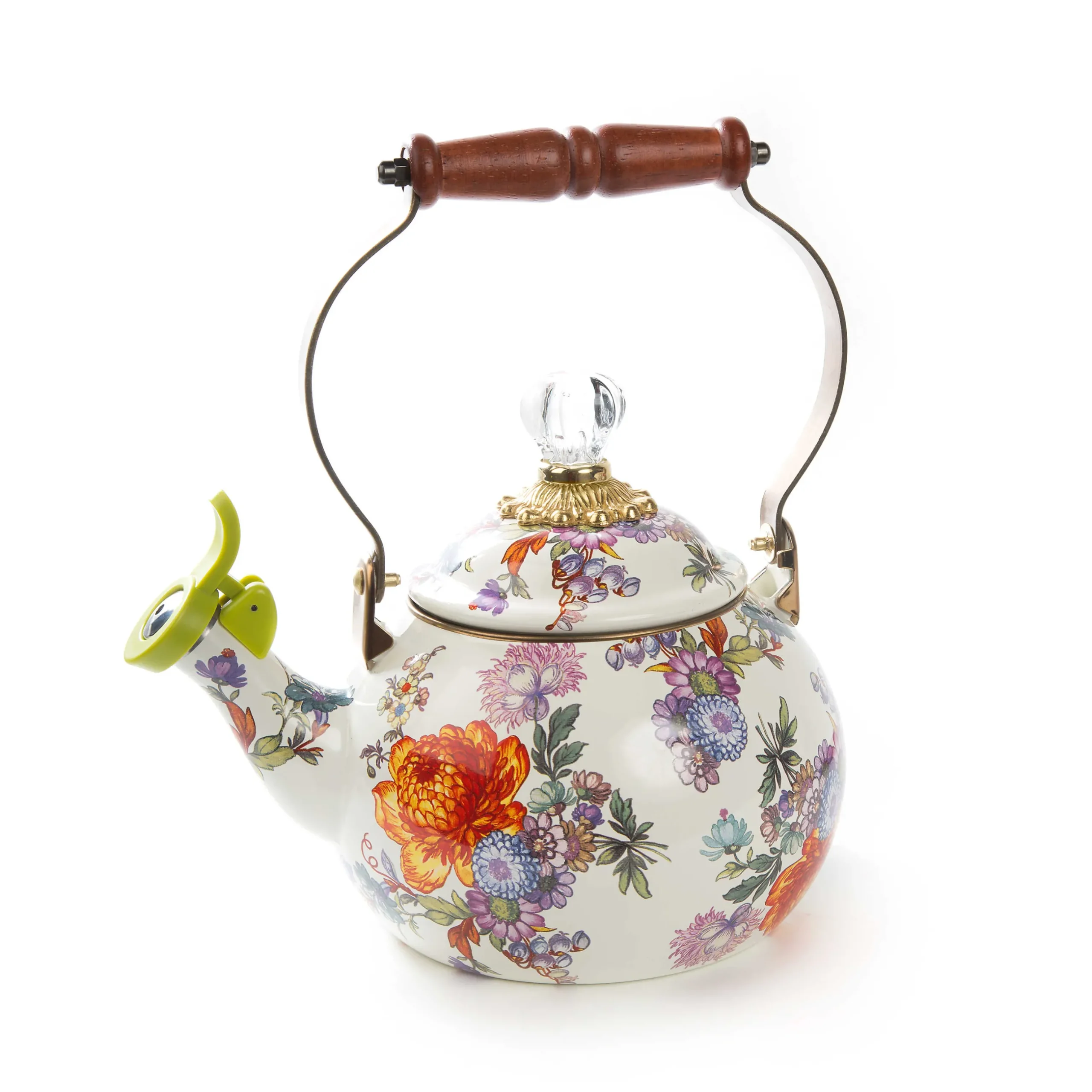 The Coffee Shop|Tea Kettles|MacKenzie-Childs White Flower Market Whistling Tea Kettle