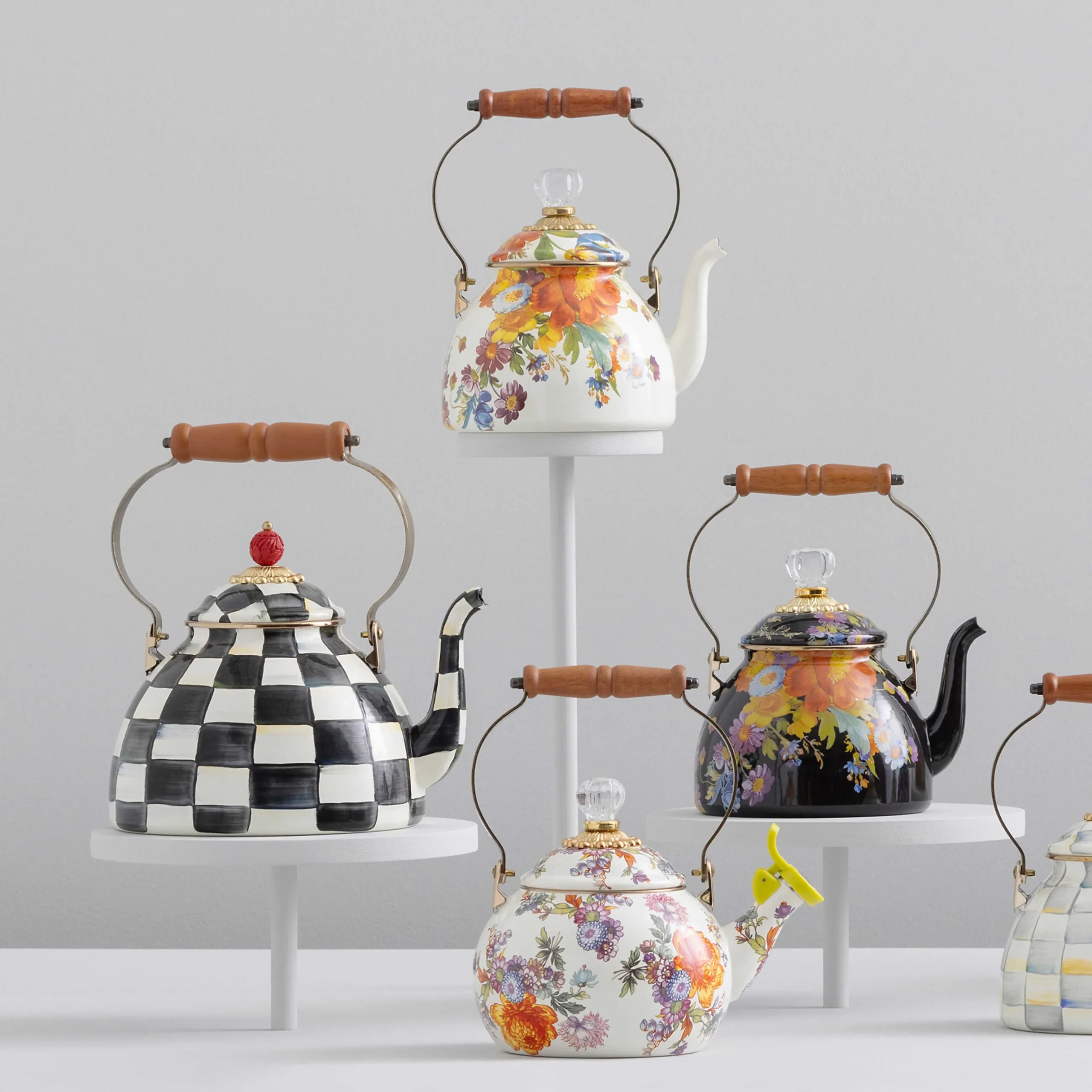 The Coffee Shop|Tea Kettles|MacKenzie-Childs White Flower Market Whistling Tea Kettle