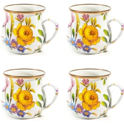 Kitchen & Dining Sets|The Coffee Shop|MacKenzie-Childs White Flower Market White Mugs, Set of 4