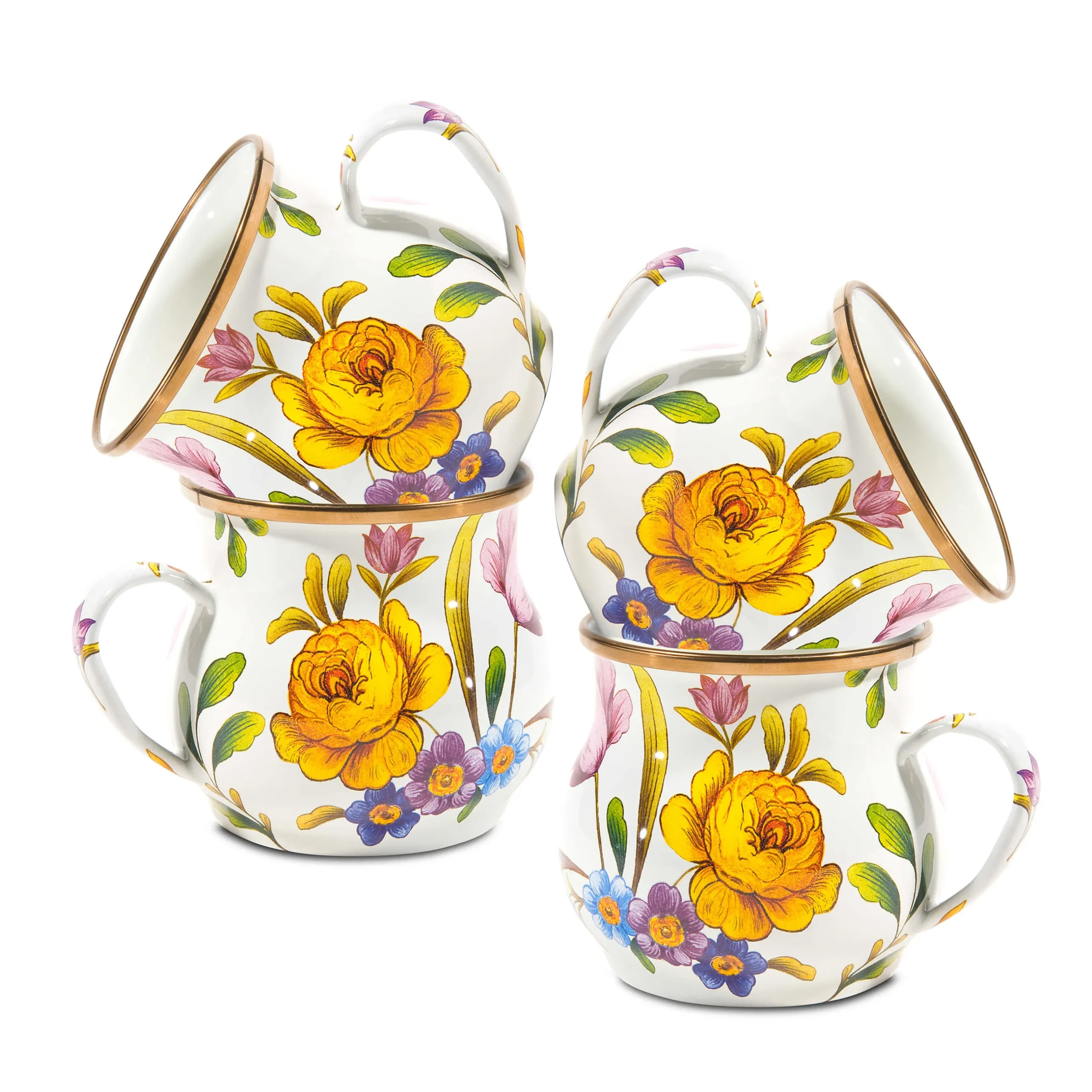 Kitchen & Dining Sets|The Coffee Shop|MacKenzie-Childs White Flower Market White Mugs, Set of 4