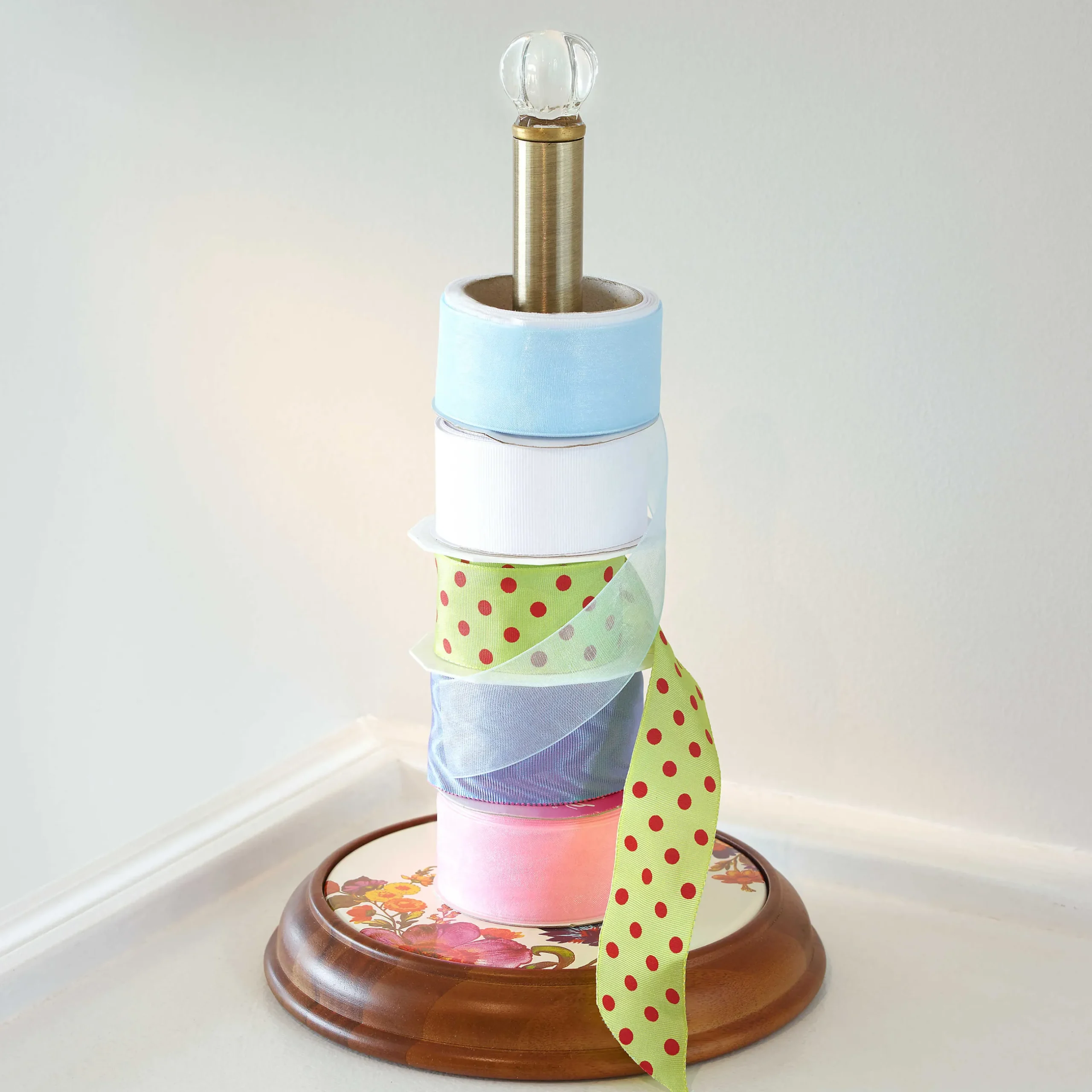 Kitchen Storage & Organization|MacKenzie-Childs White Flower Market Wood Paper Towel Holder