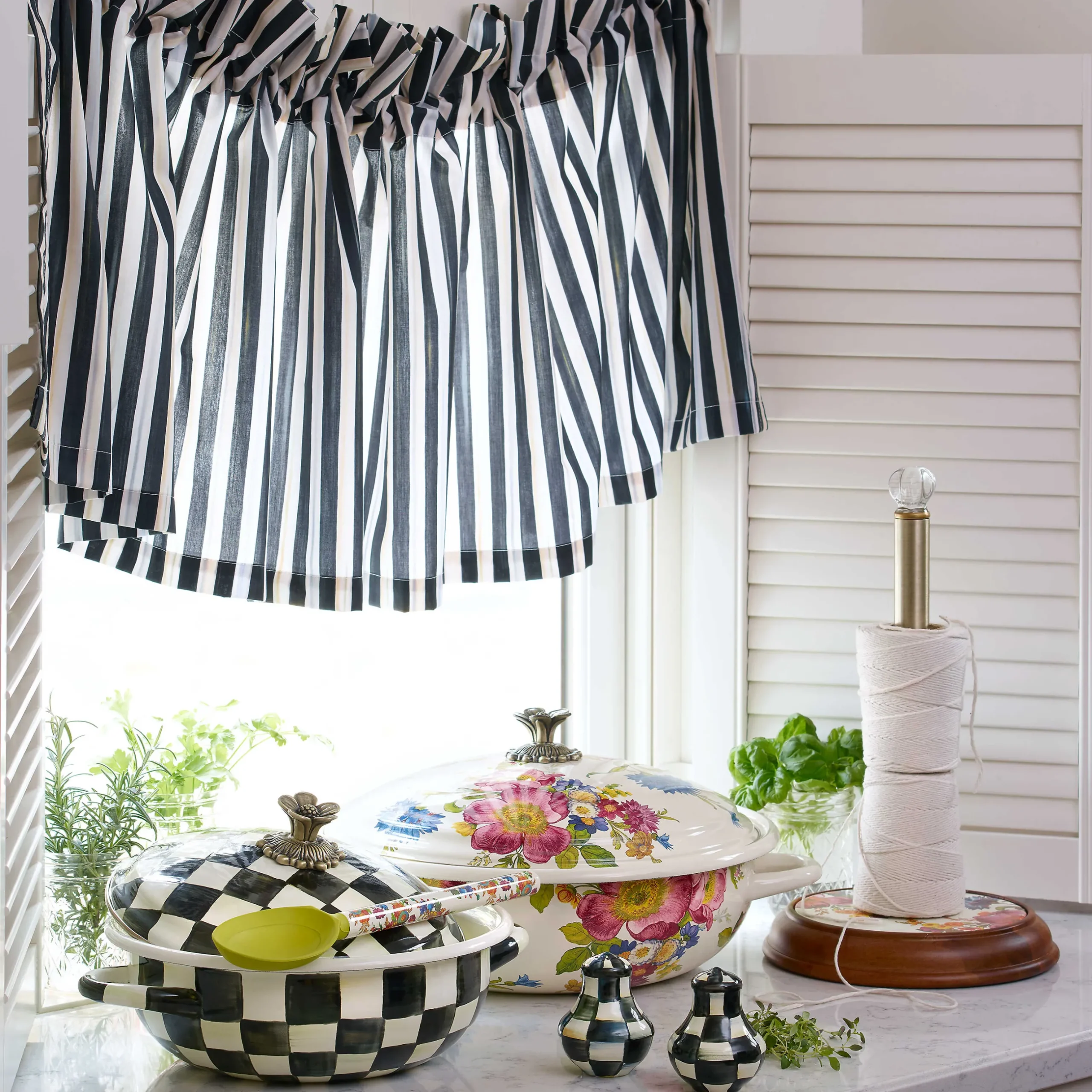 Kitchen Storage & Organization|MacKenzie-Childs White Flower Market Wood Paper Towel Holder