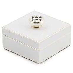 Room Accents|MacKenzie-Childs White Silver Plated Trinket Box with Check Knob