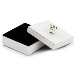 Room Accents|MacKenzie-Childs White Silver Plated Trinket Box with Check Knob