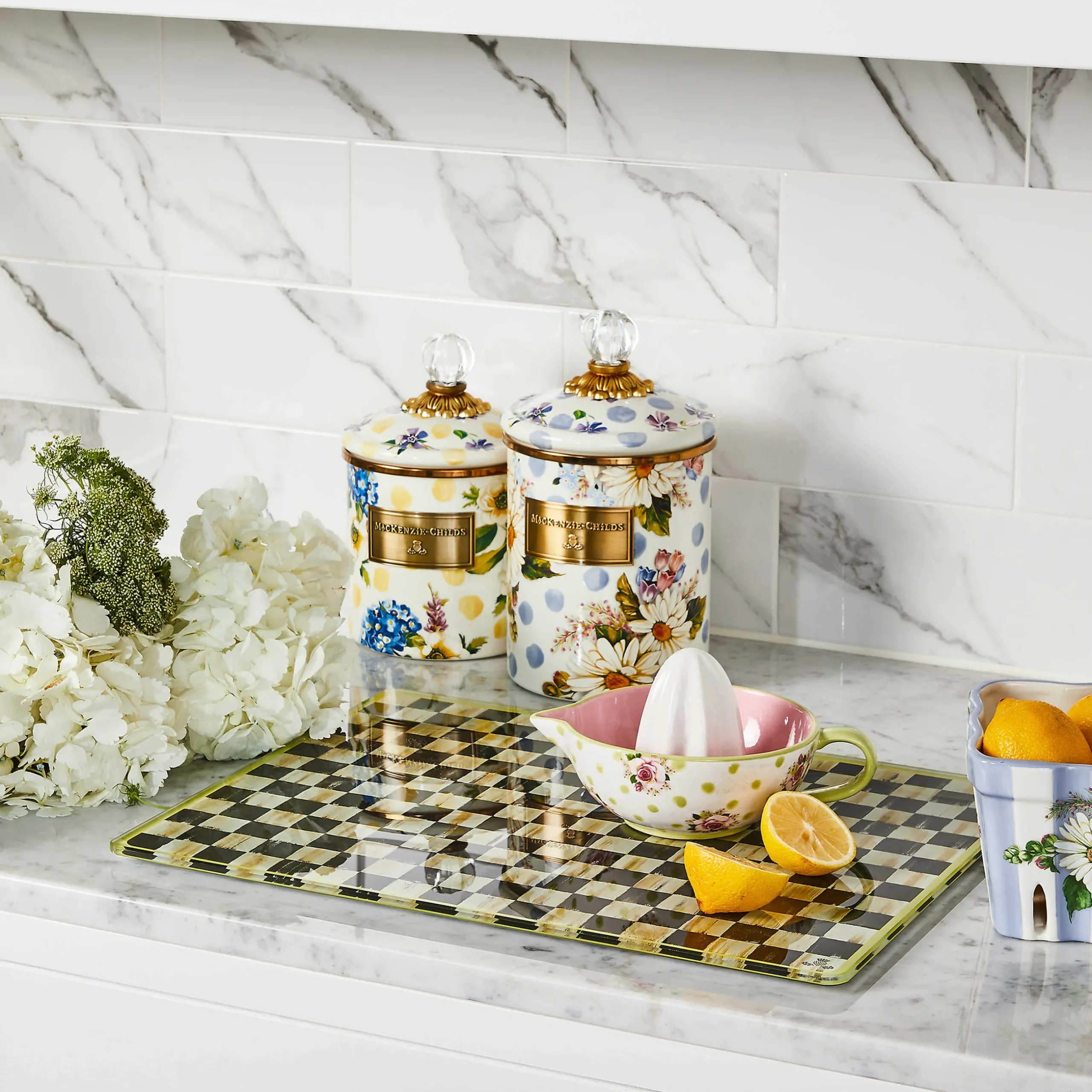 Kitchen Storage & Organization|MacKenzie-Childs Wildflowers Blue Enamel Medium Canister