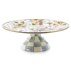 Serveware|MacKenzie-Childs Wildflowers Blue Large Pedestal Platter