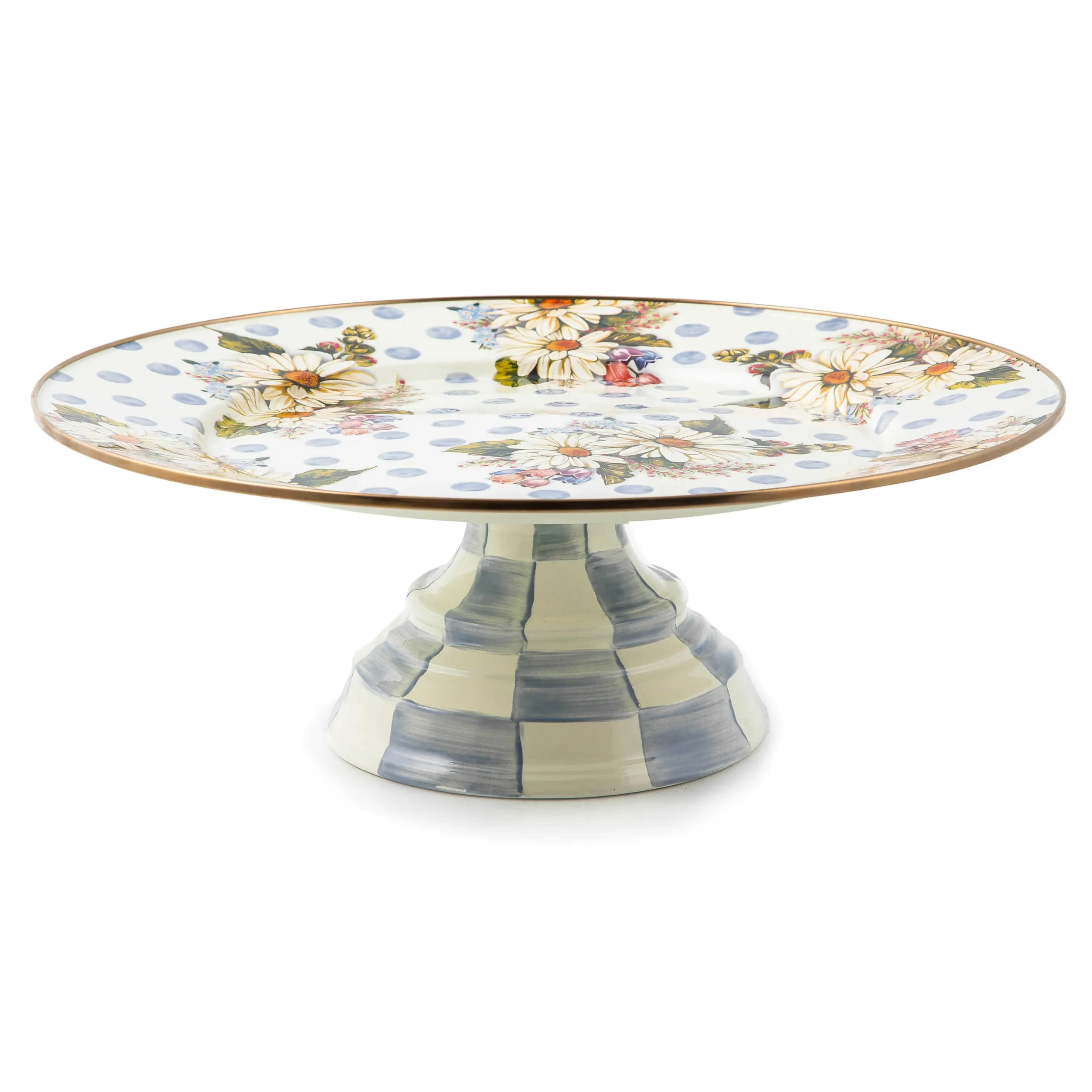 Serveware|MacKenzie-Childs Wildflowers Blue Large Pedestal Platter