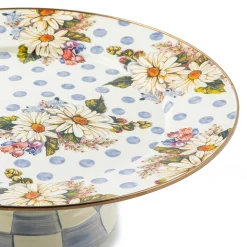 Serveware|MacKenzie-Childs Wildflowers Blue Large Pedestal Platter