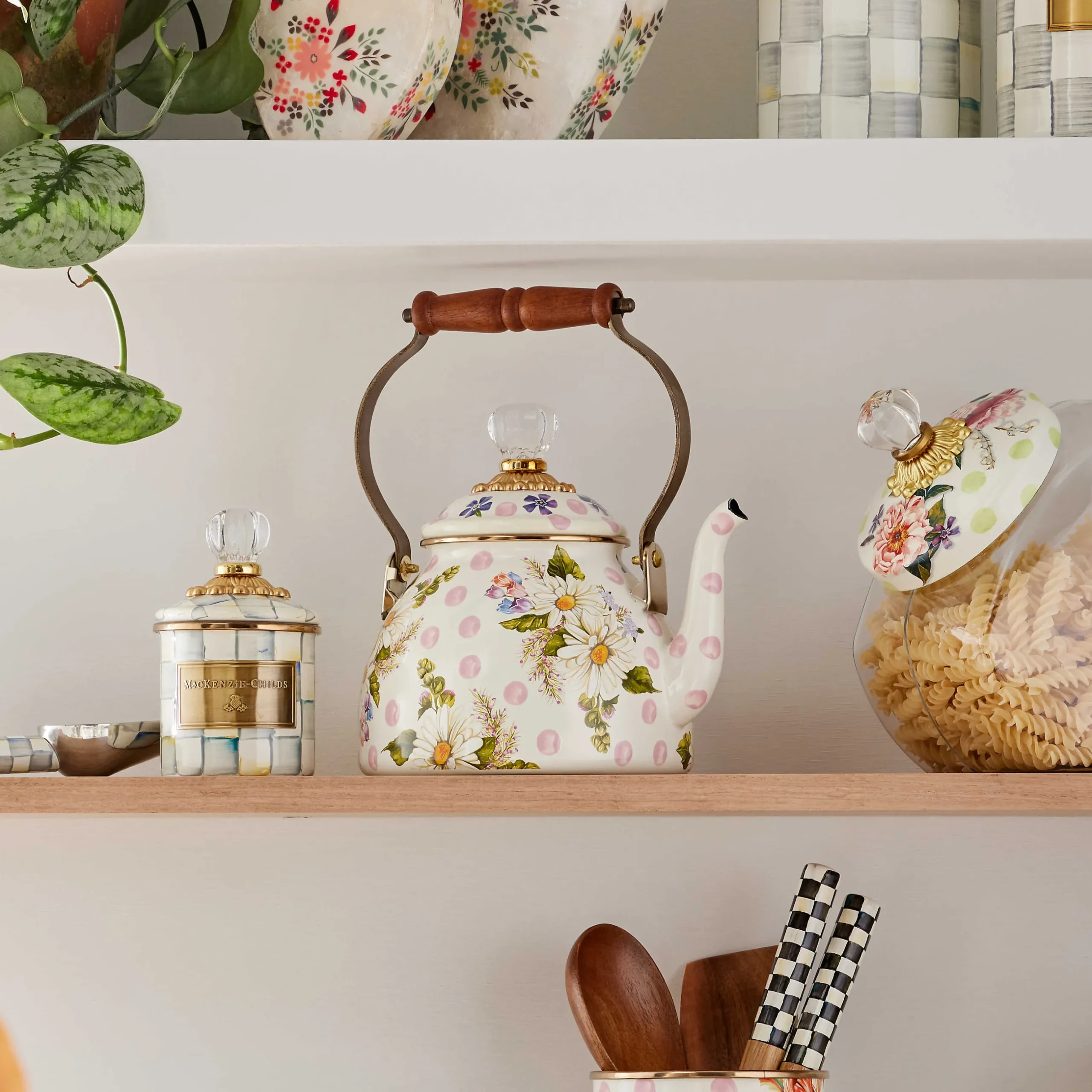 The Coffee Shop|Serveware|MacKenzie-Childs Wildflowers Pink 2 Quart Tea Kettle