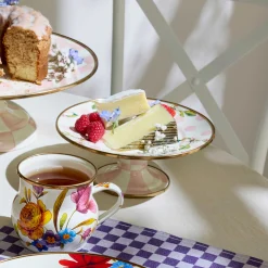 Serveware|MacKenzie-Childs Wildflowers Pink Mini Pedestal Platter
