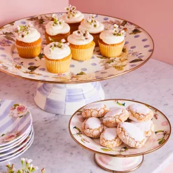 Serveware|MacKenzie-Childs Wildflowers Pink Mini Pedestal Platter