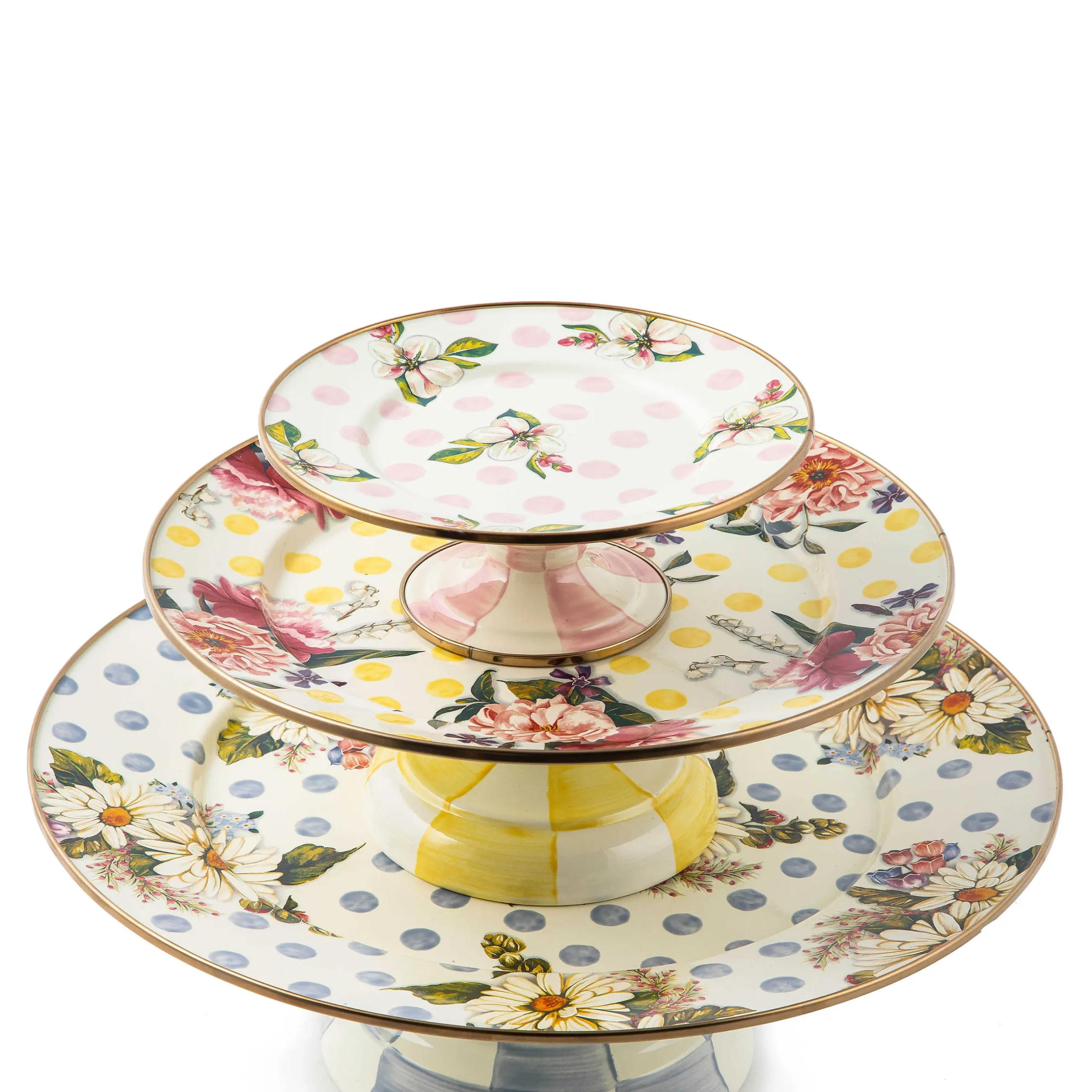 Serveware|MacKenzie-Childs Wildflowers Pink Mini Pedestal Platter
