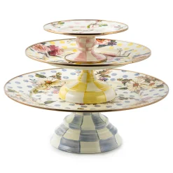 Serveware|MacKenzie-Childs Wildflowers Pink Mini Pedestal Platter