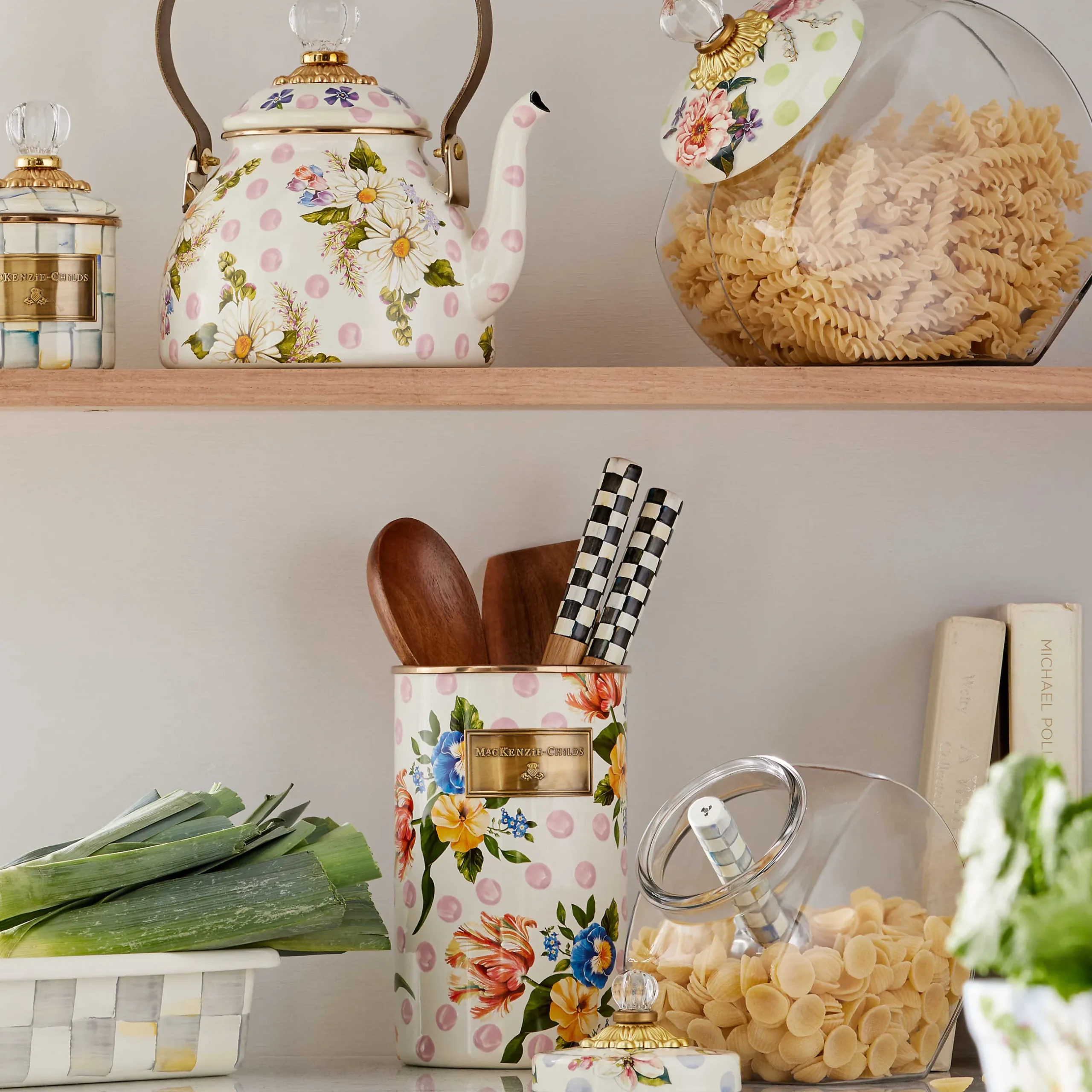 Kitchen Storage & Organization|MacKenzie-Childs Wildflowers Pink Utensil Holder